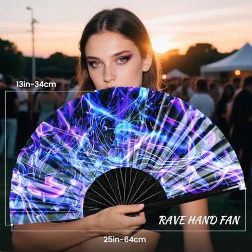 SYNTECSO Folding Hand Fan for Rave, UV Glow Clack Fan - color: Light Wave