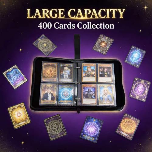 4 Pockets Card Collection Binder with 400 pocketsCapacity -Eight Sprite Evolution Element Backgrounds, Ideal for Photocard & Trading Card Storage - color: Colorful