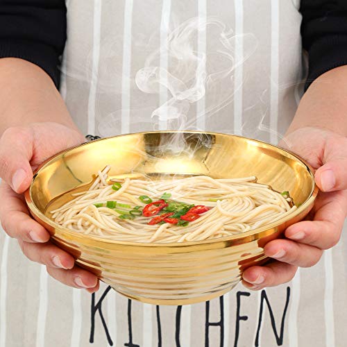 Stainless Steel Gold Ramen Bowl Set, 7.8 Inch Double-Wall Noodle Bowls with Chopsticks Spoons & Chopstick Rests, Modern Soup Dining Bowl for Ramen Pho Salad, Pack of 2, Dishwasher Safe - color: Gold