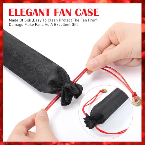 Maitys 2 Packs Large Folding Hand Fans, 13'', Black and Red - color: Black and Red