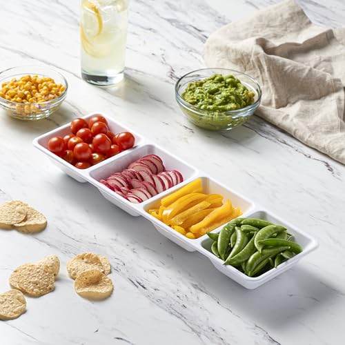 Plasticpro 4 Sectional Rectangle Plastic Disposable Serving Tray/Platter 5 X 16 White Pack of 2 - color: White