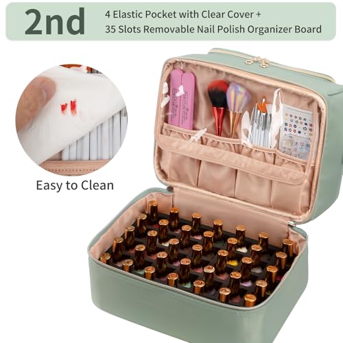Nail Polish Organizer Case, Nail Supplies Storage Box Holds 45 Bottles Nail Polish & Nail Lamp, Travel Nail Tech Carrying Case, Nail Kit Bag For Nail Stuff & Manicure Tools - color: Green, size: 45 Slots