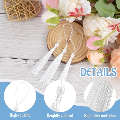 100 Pcs Bookmark Tassels Bulk White Soft Craft Silky Handmade Mini Tassels for Jewelry Making with Loops for DIY Craft Accessory Dress Decoration - color: White