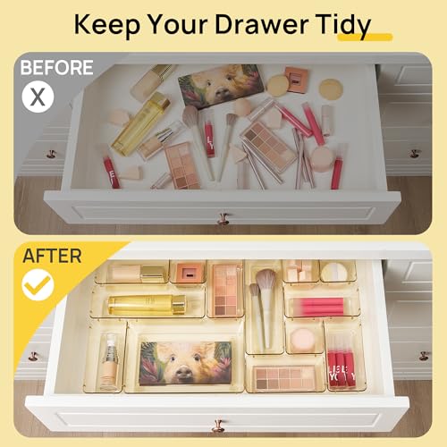 Vtopmart 25 Pack Plastic Drawer Organizers with Anti-slip Rubber Pads - color: Transparent Champagne