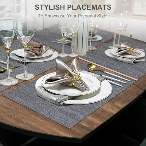 BETEAM Placemats Set of 4, Woven Vinyl Place Mats for Dining Table, Gray - color: Gray, size: 4 Pcs