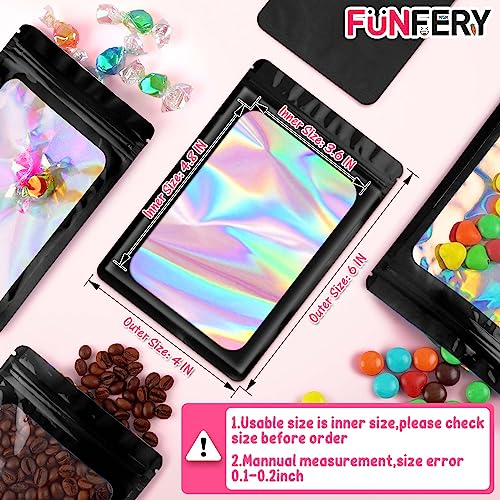 Funfery 100 Pack Resealable Bags Clear Holographic Bags,Smell Proof,Black - color: Black, size: 4x6 inch