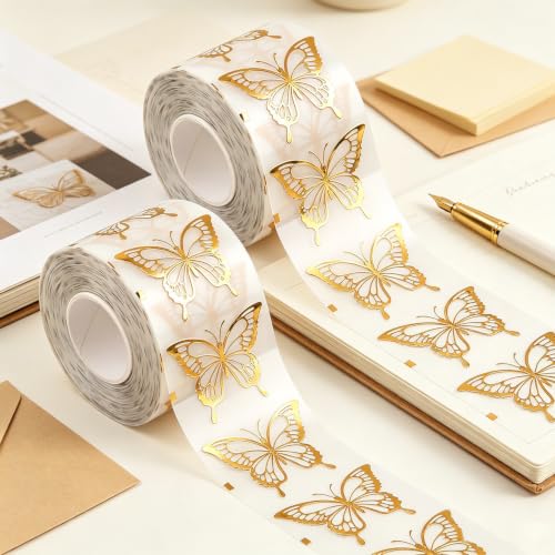 Gold Butterfly Stickers Roll, Hollow Metallic Self Adhesive Decor Labels - style: Gold Butterfly