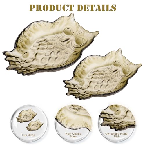 SHOWLOUE 8 x 6 Inch Glass Serving Dishes, Owl Glass Plates, Serving Platters for Dessert Taco, Cake, Sushi, Salad, Grayish Green, Small - color: Grayish Green, size: Small