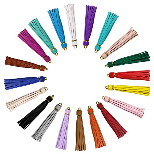 HOVEOX 20 Pcs Leather Tassel Keychain Tassels for Crafts and Handbags