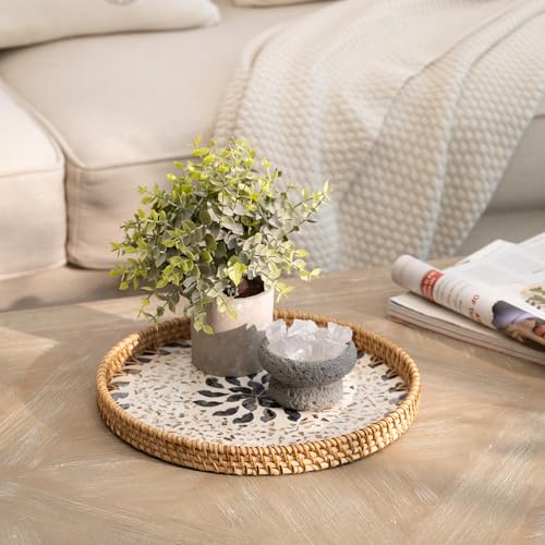 StorageWorks Decorative Coffee Table Tray for Home Decor, Small Wicker Tray - color: Blue Petal, size: 11.8"