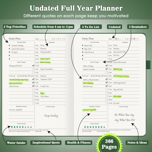 Undated Daily Planner with To Do List, 365 Days Planner for ADHD(A5, Green) - color: Green