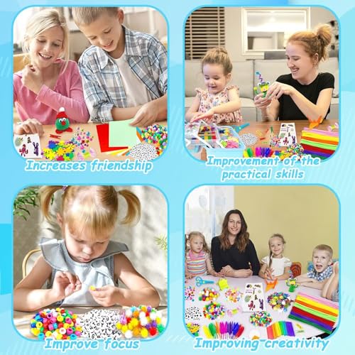 3000 Arts and Crafts Supplies for Kids Craft Kit All in 3 Layered Craft Box with Pipe Cleaners Crafts for Kids Age 4-6, 6-8, 8-12 DIY School Supplies Materials Set Toys Gifts for Girls Boys, Blue - color: blue