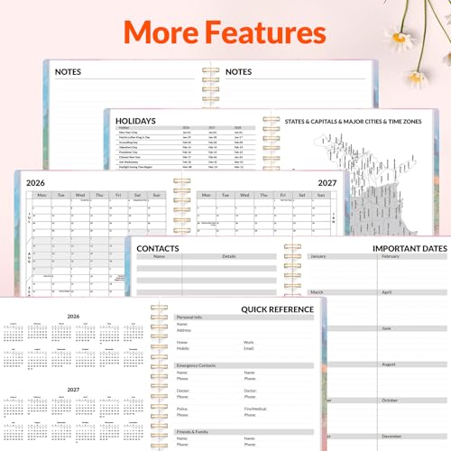 SUNEE Academic Planner 2026-2027 – Weekly & Monthly Planner, July 2026 to June 2027, 6.4"x8.3", Thick Paper, Tabs, Pockets, Bookmark, Spiral-Bound, Student Teacher Organizer, Marble - color: Marble
