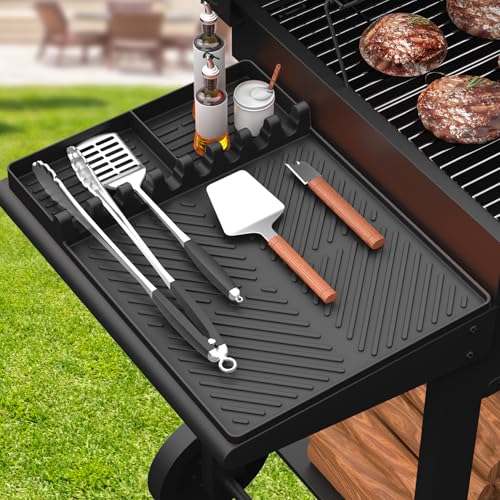 Silicone Griddle Tools Mat for Blackstone, Griddle Accessories Side Shelf Mat Grill Pad for Outdoor Grill Kitchen Counter Spatula Silicone Mat with Drip Pad (Black) - color: Black