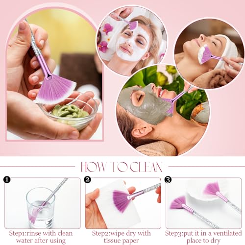 Maitys 9 Pieces Facial Fan Mask Brushes, Purple, Silver - color: Purple, Silver