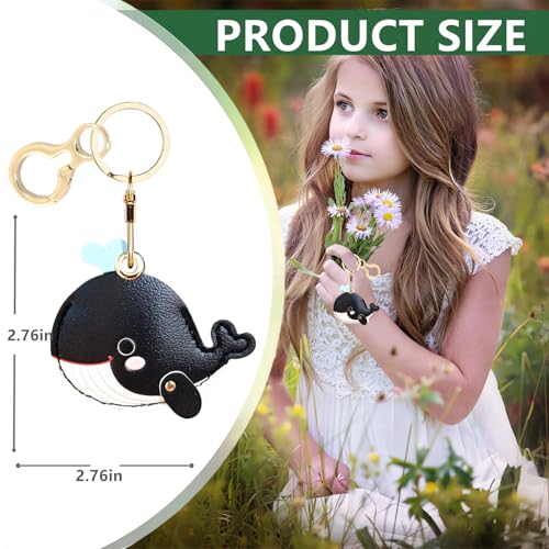 BORKUANA PU Leather Keychain holder Protective Case Compatible with AirTag - color: Whale Black