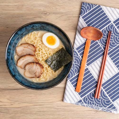 40oz Japanese Ceramic Ramen Bowl Set of 2 with Chopsticks and Spoons for Pho Udon Asian Soup Noodles (Nebula Blue) - color: Nebula Blue