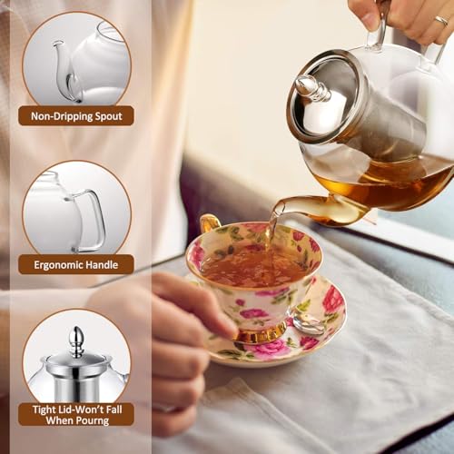 HIWARE 1500ml Glass Teapot with Removable Infuser, Stovetop Safe Tea Kettle, Blooming and Loose Leaf Tea Maker Set - size: 50 oz