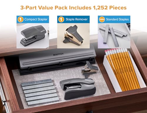 Bostitch Heavy Duty Stapler Value Pack, 40 Sheet Capacity, Gray - color: Gray