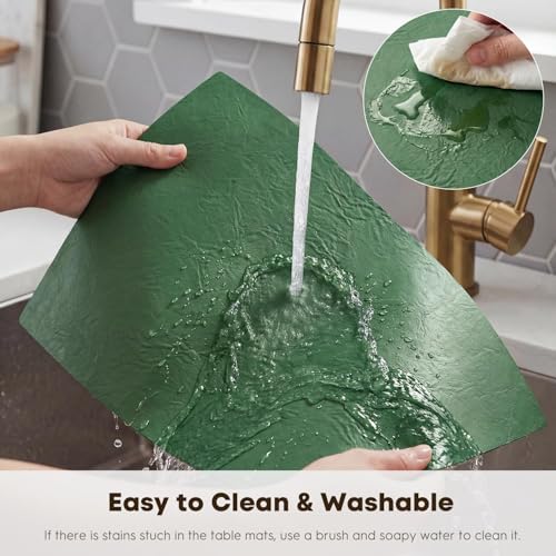Artoid Mode Green Faux Leather Placemats Set of 6, 12x18 Inch Waterproof Wipeable Heat Resistant Vinyl Place Mats, Reversible Table Mats for St. Patrick's Day Dining Decor - color: Green, size: 12" x 18", Rectangular Set of 6
