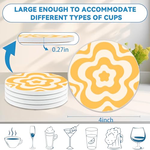 Spring Groovy Wave Drinks Coasters Set of 4, Absorbent Ceramic Stone Coaster with Cork Base, Cute Table Home Décor, Ideal Gifts for Women Men - color: Groovy Wave