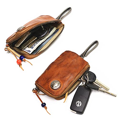 1 Pcs Leather Mini Medieval Pouch Keychain, Coin Organizer, Change Holder, Leather zipper Pouch for Men & Women