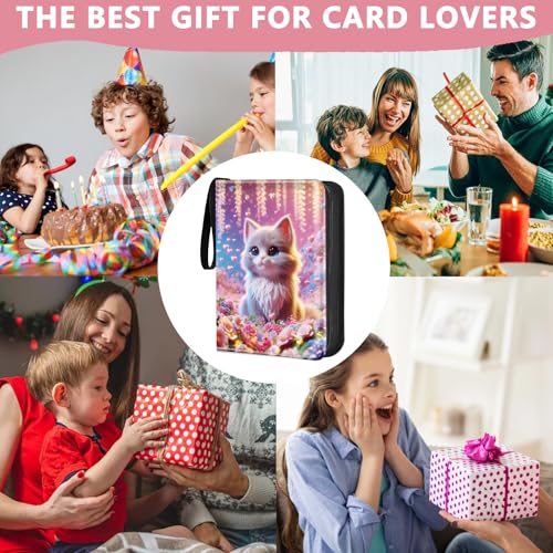 4 Pocket Trading Card Binder, Holds 400 Cards, 3-Ring Binder - color: Cute fantasy cat