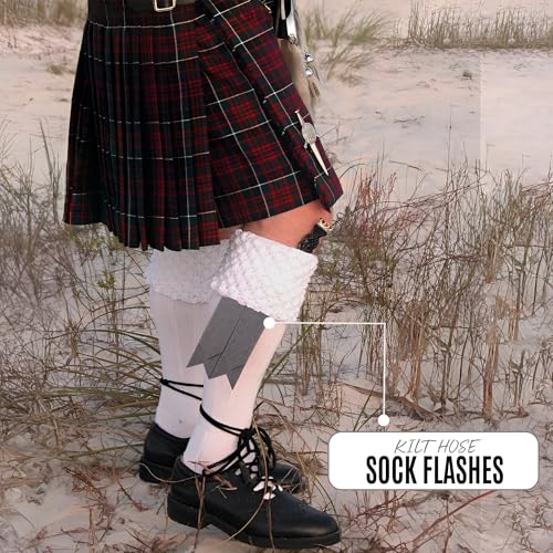 EZE Kilt Flashes for Men with Heavy Buckle Adjusters, Plain & Tartan Kilt Sock Flashes Acrylic Wool - color: Grey
