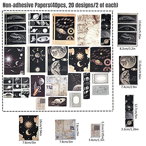 Esweny 100 PCS Vintage Ephemera Pack Journaling Scrapbooking Supplies Scrapbook Sticker Paper Kit for Junk Journal Planners Collage Craft Notebooks Decoupage Album (Space) - color: Space