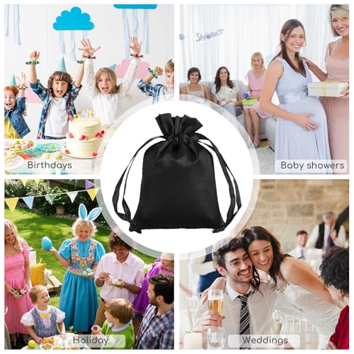 30Pcs Small Satin Gift Bags, 3x4 Black Cloth Drawstring Pouch - color: Black, size: 3×4 in