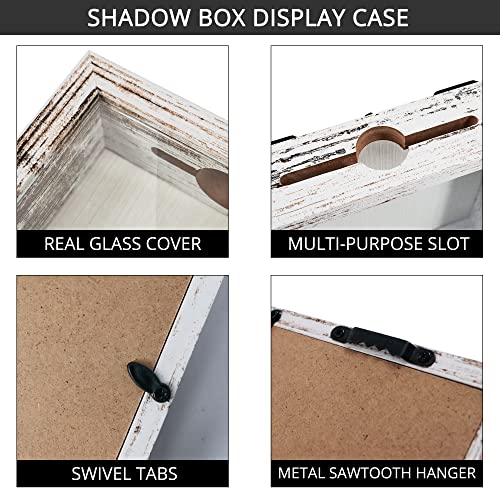 GraduationMall 8x8 Top Loading Shadow Box Frame with HD Glass,Wood Display Case with Slot,1.25 inches Interior Depth,Ideal for Wine Bottle Caps,Tickets,Shells,Stamps and More,White - color: Rustic White, size: 8x8