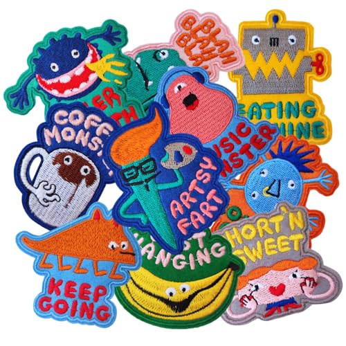 10 Pcs Funny Monster Iron On Patches, Kawaii Colorful Monsters Embroidered Applique Patches, Clothes Backpacks Hats Pants Jackets Jeans Decoration, DIY Accessories - color: 10 Funny Monster