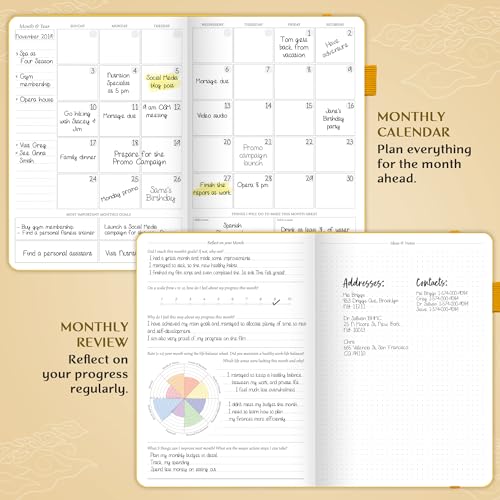 Legend Planner PRO Weekly & Monthly, Large Undated, 7”x10”, Yellow - color: Amber Yellow + Gold Foil