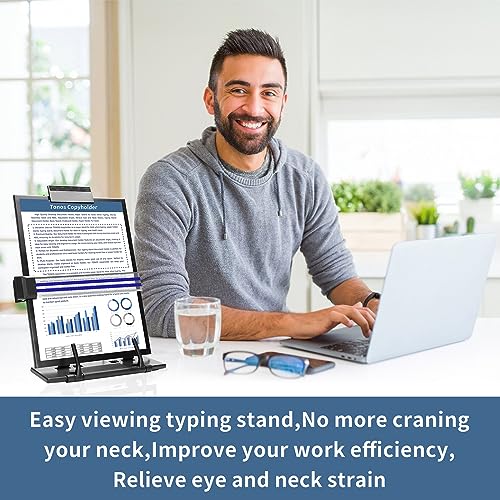 TONOS Paper Stand Document Holder - Quality Document Holder for Desk, Paper Stands for Desk When Typing, Sturdy Stainless Steel Copy Holder, Adjustable Angle, Papers Holder Stand for Desk Typing