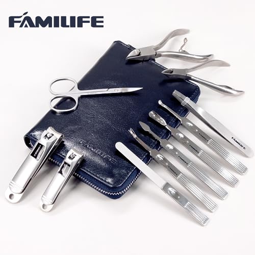 FAMILIFE Stainless Steel Manicure Set 11-in-1 Professional Nail Clipper Kit - color: Navy Blue