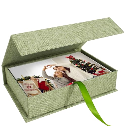 Photo Storage Box 4x6, Linen Photo Box - Grassgreen - color: Grassgreen, size: 4"x6"