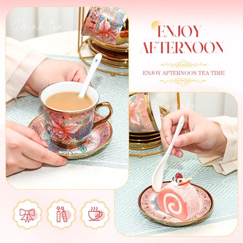 20 Pcs Adult Tea Party Set Porcelain with Metal Holder, Fresh - style: Fresh