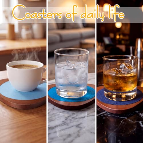 Newtay 6 Pcs Mid Century Modern Coasters Wood Absorbent Coaster,Blue - color: Blue