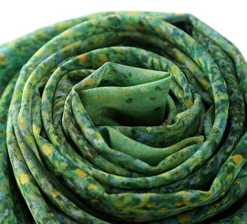 JWSilk Long Charmeuse Silk Scarf Classic Art Print - color: Green