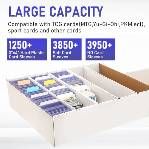 Sports Card Box 5 Row 3200 Count,Cardboard Card Storage Box with Divider Bulk Card Storage Baseball Card Boxe,Sports Cards Storage Box for Card Game Storage Box for PKMN/TCG/Magic/Mtg(1Pack) - size: Large-1Pack