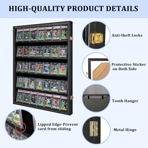 35 Graded Sports Card wall-Mounted Display case for Shows, Black - size: 35 Card - Black - Vertical