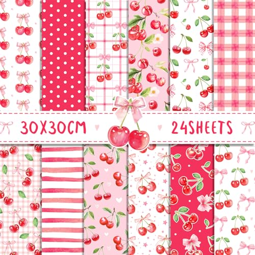 Pink Cherry Scrapbook Paper Pink Grid Pattern Papers Pad 12×12,24 Sheets Double-Sided Spring Bobo Floral Scrapbooking CardStock Paper Supplies for Holiday Cardmaking DIY Origami Papers. - color: WW182
