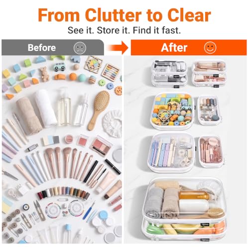 YQBRAO Clear Hard Shell Zipper Cases, Diaper Bag Organizer Pouches, White - color: White, size: 6 Pack (2L+2M+2S)