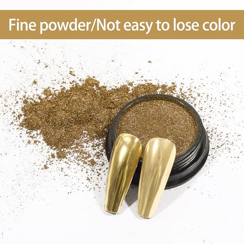 Artdone Chrome Nail Powder, Light Gold Metallic Mirror Effect Pigment - color: 1 Jar - Light Gold