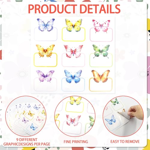 108 Pieces Butterfly Name Tag Stickers, Self Adhesive Blank Name Labels - color: 108 Butterfly
