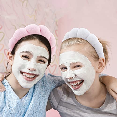 WHAVEL 3 Pack Spa Headband Skincare Headbands, Makeup Headband Sponge Terry Cloth Headbands Face Wash Headband Puffy Hair Band for Washing Face Women Girls (White, Pink, Black) - color: White, Pink, Black