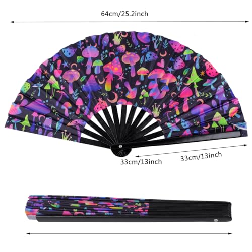 Large UV Glow Rave Fan, Line Dance Clap Folding Fan Clack Folding Hand Fan for Dancing, Halloween, Music Festival, Club, Dance, Party(Small Mushrooms) - color: Small Mushrooms