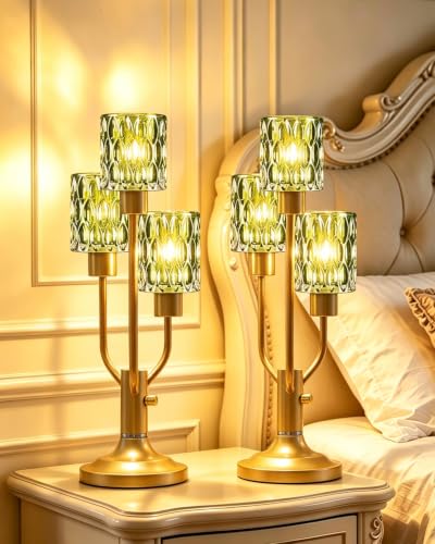 Lightdot Green Bedside Table Lamps Set of 2 Vintage Lamp for Living Room - color: 04-2 Packs-Gold-Green-Cylinder
