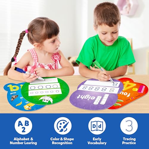 D-FantiX 55 Pcs Double Sided Dry Erase Alphabet Flash Cards for Toddlers