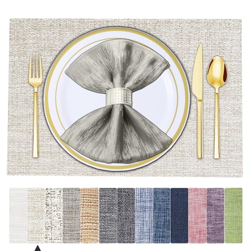 BETEAM Placemats Set of 12, Woven Place mats for Dining Table, Beige White - color: Beige White, size: 12 Pcs